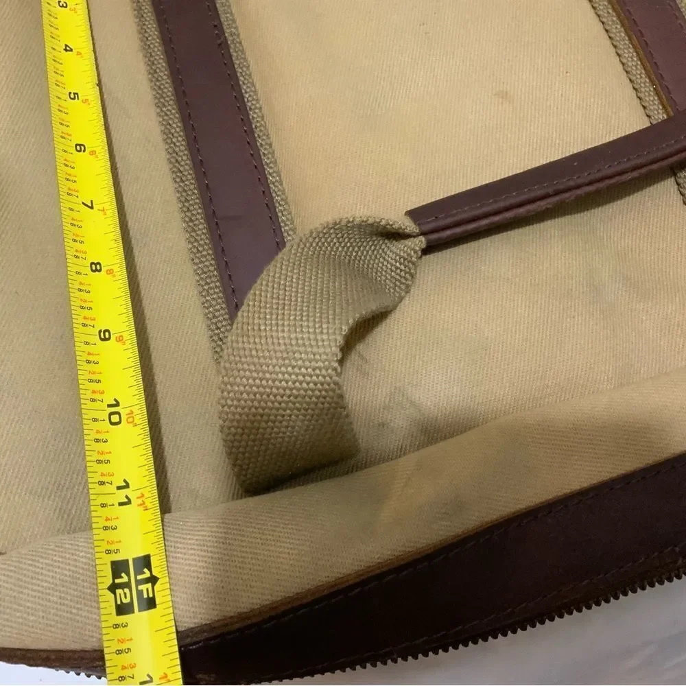 LL BEAN KHAKI CANVAS BROWN LEATHER 18